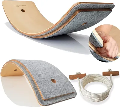 Produktbild von KİNDBOS Balance Board kinder- 80x30 cm - Balance board aus Holz mit Fingerschutz+Filz/ohne Filz- Kurviges Wackelbrett-Balance Board Kinder & Erwachsen