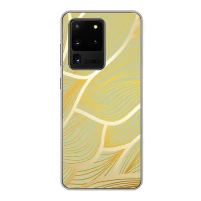 Produktbild von MuchoWow® Handyhülle Schutzhülle Hülle für Samsung Galaxy S20 Ultra Goldene Wellen auf grünem Hintergrund Silikon Softcase Handy Hülle - Karteninhaber