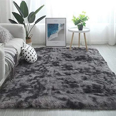 Produktbild von Unyqoos® Dunkelgrauer, flauschiger Teppich 160 x 200 cm – Plüsch-Velours mit 10 mm Schaumkern, rutschfeste PVC-Noppen, für Schlafzimmer & Wohnzimmer
