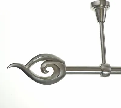 Produktbild von Gardinenstange Set Edelstahl Look Metall Ø 16mm zur Deckenträger 1-lauf Flamme, Länge wählbar H14 E24