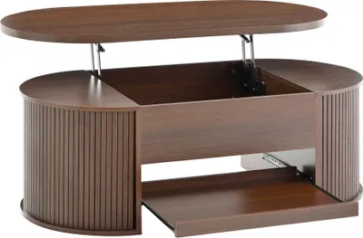 Produktbild von MODFU Couchtisch mit klappbarer Tischplatte,Wohnzimmertisch Höhenverstellbarer,Sofatisch mit ausziehbarer Ablage,Kaffeetisch in Walnussoptik