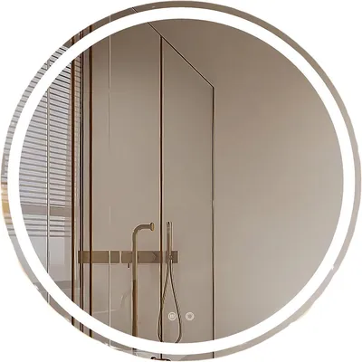 Imagen del producto de Espejo de baño LED redondo de 60 cm, con atenuación mediante sensor táctil, función antiniebla y pantalla de reloj. Espejo de baño iluminado con luz cálida/fría
