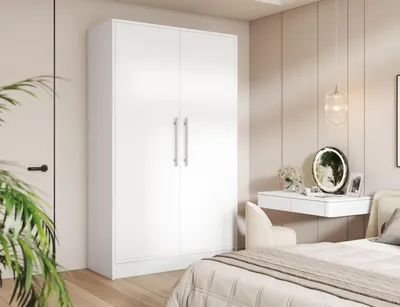 Produktbild von Kleiderschrank 2-türig Schrank Garderobe Schlafzimmer Drehtürenschrank - Schiebetürenschrank KAVIRA 120 – Weiß