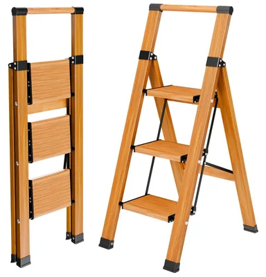 Obrázek produktu pro Žebřík skládací - Hliník - 3 stupně - Protiskluzový - 150 kg - Skládací žebřík