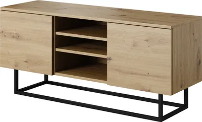 Obrázek produktu pro Stojící skříňka na kovových nohách, 120x55x37, TV skříňka, moderní, loftová, industriální, matný dub ARTISAN