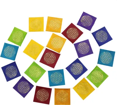 Produktbild von Gebetsfahne - Flagge - Blume des Lebens - bunt - Chakrafarben - Papier - ca. 10,5 x 10,5 cm