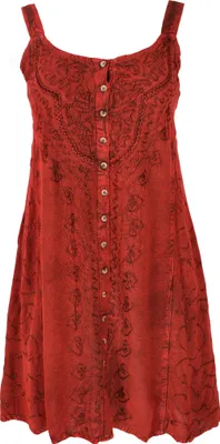 Produktbild von Besticktes Indisches Minikleid Boho Chic, Hippie Tunika - Rot/Design 10, Damen, Viskose, Kleider