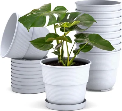 Produktbild von Plastard Blumentöpfe Milano 10er Set Ø 32 cm Weiß mit Untersetzer