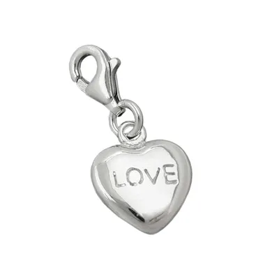 Produktbild von Anhänger 13x11mm Charm Herz LOVE glänzend rhodiniert Silber 925 silber 13x11mm