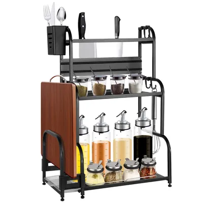 Produktbild von Gewürzregal Stehend Küchenregal Gewürz Organizer Multifunktionale Küchenarbeitsplatte Organizer  aus Metall 38x22x56cm Schwarz