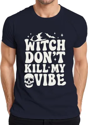 Produktbild von Witch Don't Kill My Vibe Halloween Totenkopf Fledermaus Hexe Spruch Herren T-Shirt, Navy, S