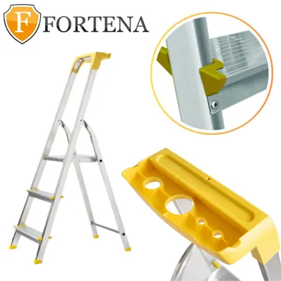 Produktbild von Stehleiter Haushaltsleiter mit gelb Ablage Leiter Aluminium mit Regal 3 Stufen
