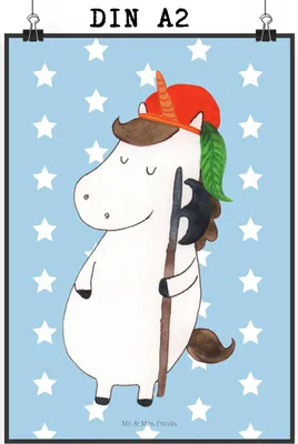 Produktbild von Mr. & Mrs. Panda Bild Einhorn Junge DIN A2 - Blau Pastell - Geschenk, Posterdruck, Bube, Mittelalter, Wanddekoration, Wandbild, Unicorn, Kunstdruck, drucke, Einhörner