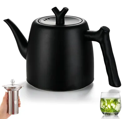 Theepot 2 l mit Sieb, doppelwandig, Edelstahl 304, schwarz