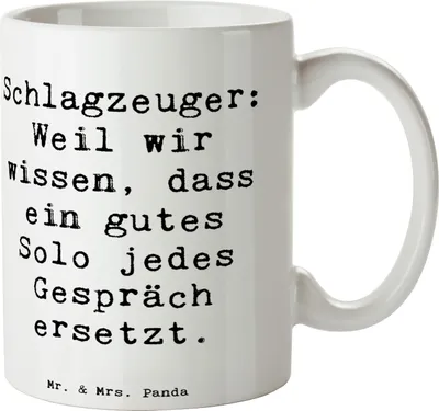 Produktbild von Mr. & Mrs. Panda Henkelbecher Spruch Schlagzeug Solo - Weiß - Geschenk, Musiker, Musik, Bedruckte Tasse, Präsenz, Kaffeetasse, Kaffeepott, Band, Performance, Kaffeebecher