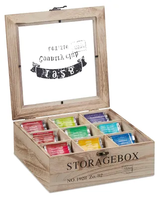 Theedoos 9 Fächer Holz transparent Deckel 9x24x25 cm Natur