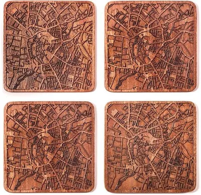 Immagine prodotto di Segnalini in legno con mappa della città, 4 pezzi, legno di sapeli, mappa della città, varie città, realizzati a mano
