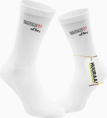Produktbild von Huuraa Uni Socken Trauzeugin mit Herz 42/46 White Baumwolle Tennissocken Geschenkidee
