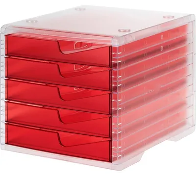 Obrázok produktu pre styro 275-8430.22224 styro Schubladenbox styroswingbox light cranberry DIN C4 mit 5 Schubladen