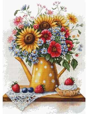 Immagine prodotto di Kit da ricamo a punto croce "Fiori d'estate" di Luca-S, schema numerato, 25x34 cm