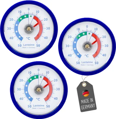 Produktbild von 3 Stück Kühlschrankthermometer Set Selbstklebend Temperatur + - 50°C Thermometer Blau für Gefrierschrank Kühltheke Kühlzelle Kühlfach Kühlschrank