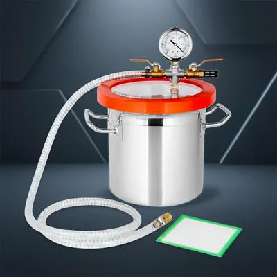 Produktbild von Vakuumkammer 7,6 L Edelstahl 28×45 cm mit 18 mm Acryldeckel & Manometer