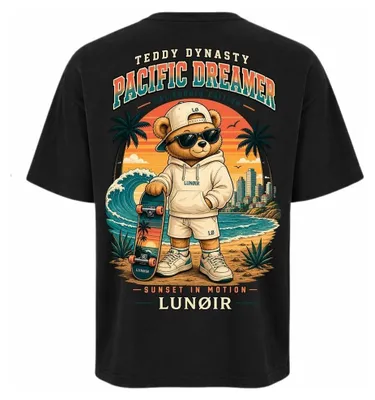 Produktbild von Damen Oversize T-Shirt Schwarz S – Bedrucktes Shirt mit Sommer Motiv aus Baumwolle – LUNØIR ©