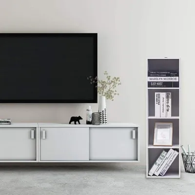 Obrázok produktu pre Polica na knihy so 4 priehradkami, biela | 30 x 24 x 106 cm