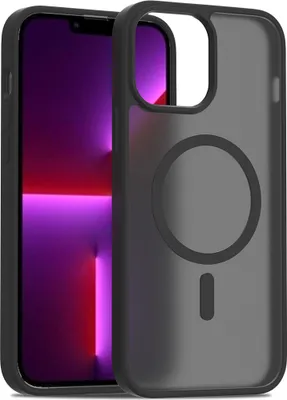 Image de Coque magnétique pour iPhone 13 Pro Max, compatible MagSafe, dos translucide mat, résistant aux chocs Noir