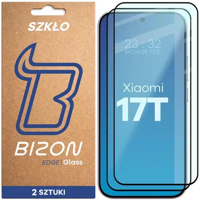 Produktbild von 2x Gehärtetes Glas für Xiaomi 17T, Bizon Glass Edge Duo, Schwarzer Rahmen