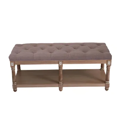 Image de HomeMiYN Banc d’entrée 2 places rembourré, Banquette à chaussures avec revêtement en tissu, Banc confortable pour couloir chambre salon