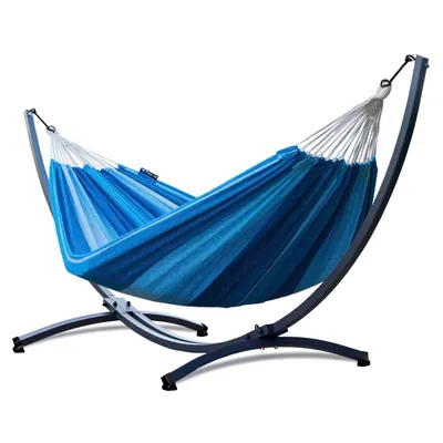 Produktbild von Potenza Outdoor Hängematte mit Gestell für 2 Personen I Baumwolle Doppelhängematte XXL 220x160, 200kg I Hängemattengestell 220kg, wetterfest