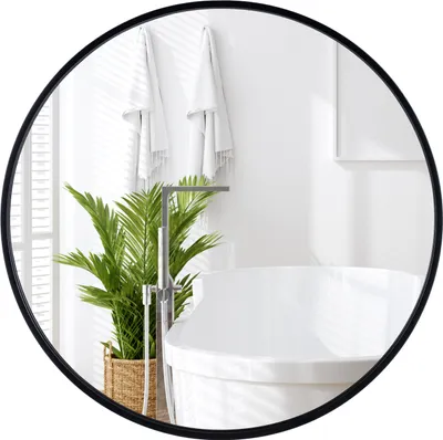 Produktbild von GOPLUS Ø 61 cm Badspiegel, Wandspiegel mit robustem Metallrahmen und splitterfestem Silberglass, Badezimmerspiegel mit Explosionsgeschützt, für Badezimmer, Wohnzimmer, Schlafzimmer & Flur