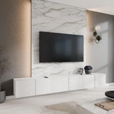 Productafbeelding van Margaret HadasTV-kast CaliTV-meubel / TV-kast300 cmWandmontage, modern design, geschikt voor de woonkamerTV-meubel, kleur: wit, wit