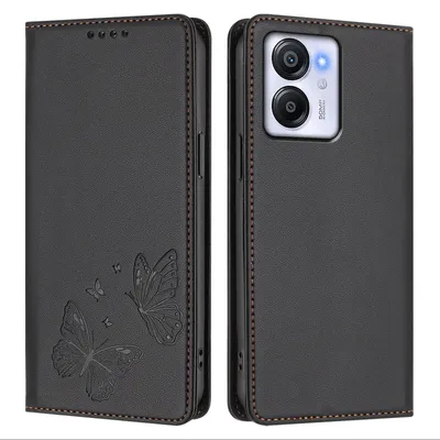Obrázek produktu pro Kožené pouzdro pro Blackview Color 8 /Oscal Modern 8, motýlí ražbou, peněženkové flip pouzdro se stojánkem Černá