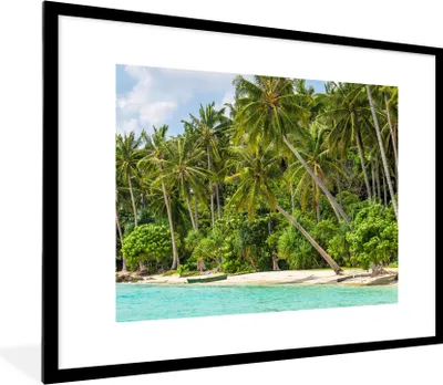Produktbild von MuchoWow® Gerahmtes Poster Palme - Meer - Tropisch 80x60 cm - Poster mit Schwarzem Bilderrahmen Wandposter Rahmen Foto Bilder - Schlafzimmer-Dekorationen - Fotoposter