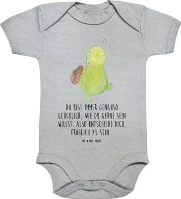 Produktbild von Mr. & Mrs. Panda babykleidung body Schildkröte Pfeifen 1. - 3. Monat - Heather Grey - Geschenk, Strampler Baby, Babybody, Kurzarmbody, overall, Trennung, Depression