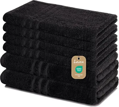 Produktbild von Lavea® 6-teiliges Handtuch Set - 100% Baumwolle, 4x Handtuch 50x100 cm + 2x Duschtuch 70x140 cm, Bad & Gäste, Schwarz