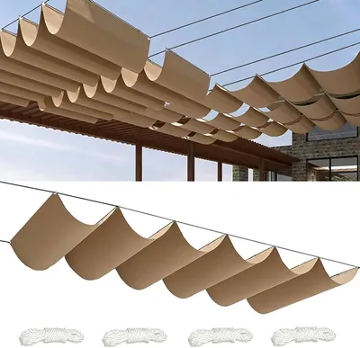 Obrázek produktu pro Zatahovací sluneční clona 1x4M Nastavitelná vlnová markýza, ochrana proti slunci, vodotěsná vlnová markýza, venkovní balkonová pergola, UV odolná plachtovina na terasu a zahradu, khaki