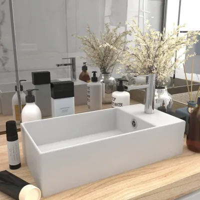Produktbild von vidaXL Badezimmer-Waschbecken mit Überlauf Keramik Matt Weiß