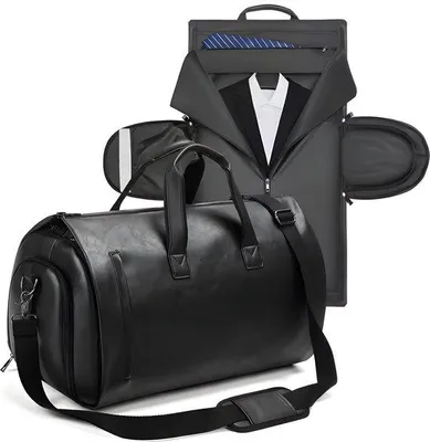 Produktbild von CarryQuest® - Wochenendtasche für Herren und Damen - Faltbare Reisetasche Handgepäck - Duffel Bag mit Kleiderhülle - Schultergurt - Smart Sleeve - Wasserabweisend - Geschäftlich - Schwarz