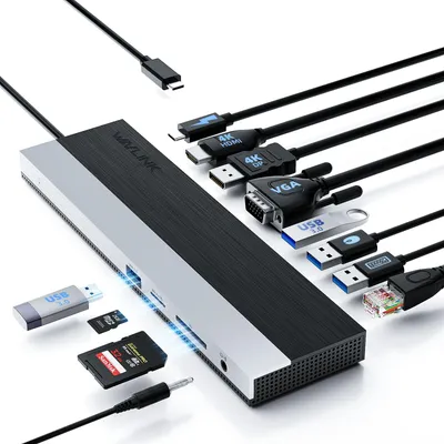 Obrázek produktu pro WAVLINK Dokovací stanice USB-C, podpora 3 monitorů, s porty HDMI, DP, VGA, 100W