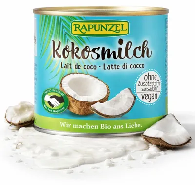 Produktbild von Rapunzel 347809, Kokosnuss, 200 ml, 194 kcal, 802 kJ, 1,7 g, 19 g