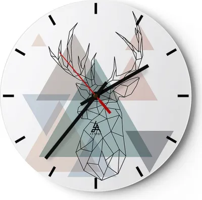 Produktbild von Wanduhr - Rund - Glasuhr - Hirsch Abstraktion - 40x40cm - Schleichendes Uhrwerk - Lautlos - zum Aufhängen bereit - Dekoration Modern - Wanddekoration aus Glas - C3AR40x40-3909