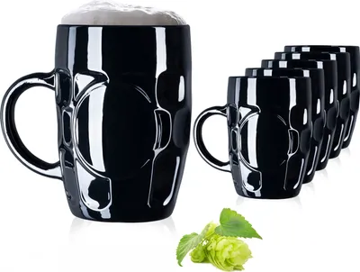 Produktbild von PLATINUX Schwarze Biergläser 500ml mit Henkel Bierkrug Set 6 Teilig Maßkrug Bier Beer mit Ornament Muster, klassisch