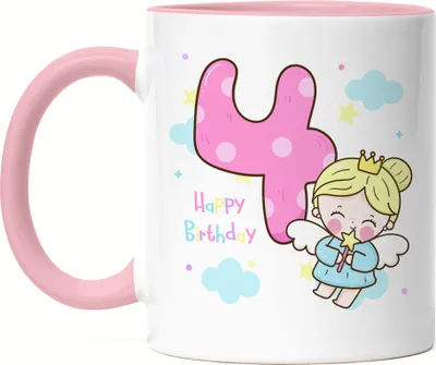 Produktbild von Happy Birthday Tasse Rosa 4. Geburtstagskind 4. Geburtstag Alles Gute Happy Birthday Party Prinzessin