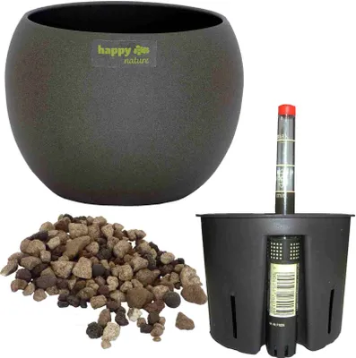 Produktbild von Set4 Keramik Blumentopf Madeira 11/09 dunkel grau struktur Kugel Ø 14,0 cm H 11,5 cm