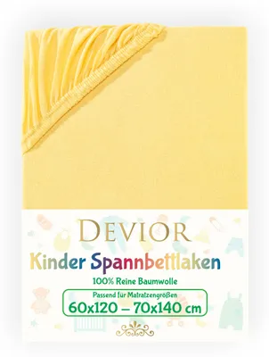 Produktbild von Devior Jersey Kinder Spannbettlaken 60x120 - 70x140 cm gelb Bettlaken 100% Baumwolle bis 12cm Matratzenhöhe Gummizug