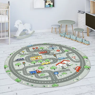 Produktbild von Kinderteppich Teppich Kinderzimmer Spielmatte Spielteppich Rutschfest Grau Grösse 150 cm Rund