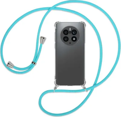 Produktbild von Handykette Backcover-Schutzhülle mit Band (Metall silberfarben) für Huawei Mate 50 Pro (DCO-AL00,LX9) - türkis